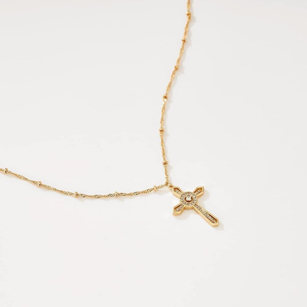 Cross Necklace Faith Pendant 14K Plated Dainty Chain Minimalist Simple Tiny God - Picture 6 of 7